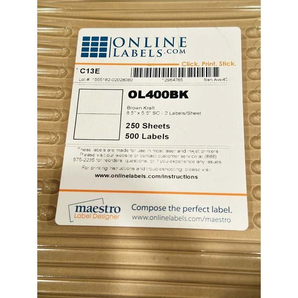 OnlineLabels OL400BK Brown Kraft Shipping Labels 8.5